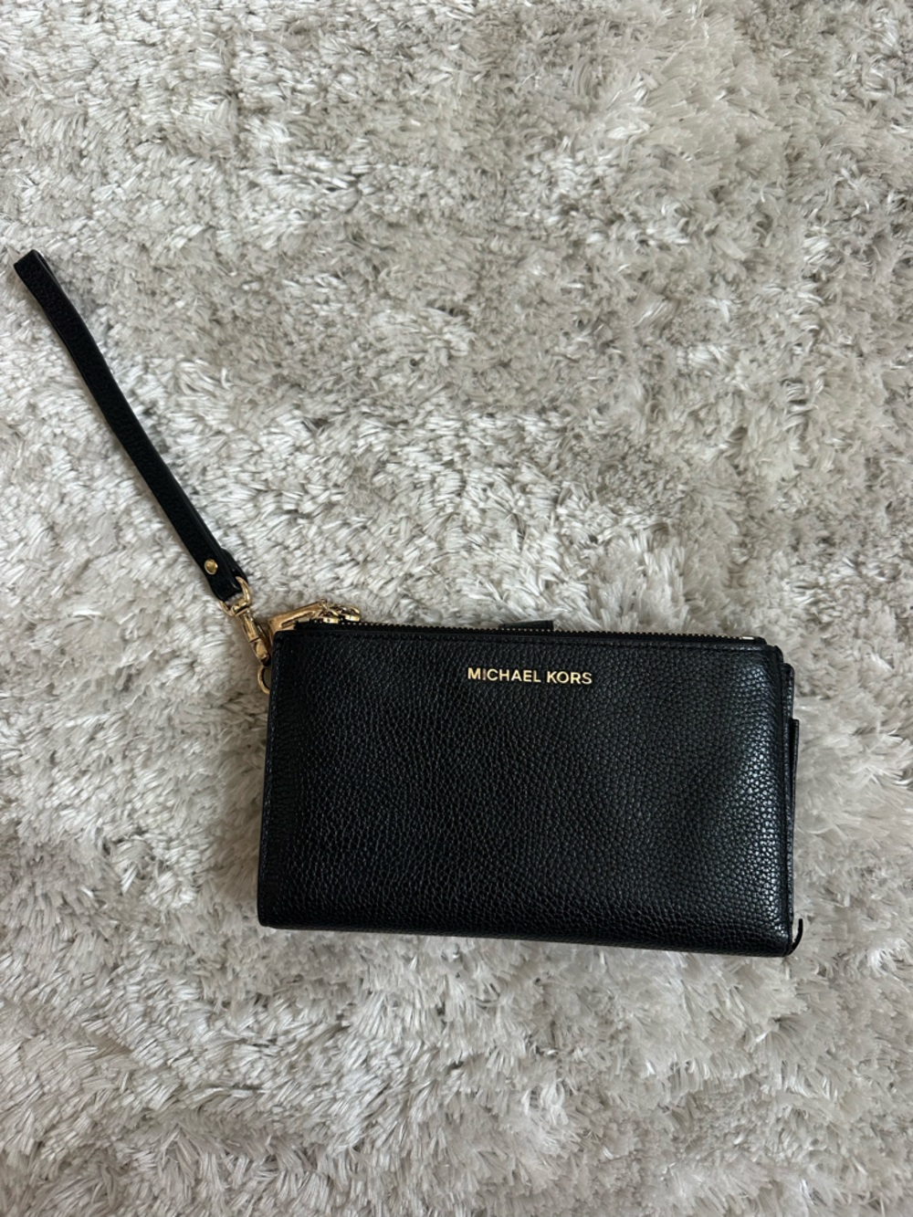 Michael Kors Black Pebbled Leather Wristlet with Gold Hardware